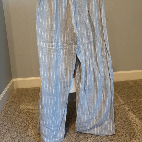 Abercrombie high waist linen pull on pants in blue white strap in size Medium L - Picture 4 of 5